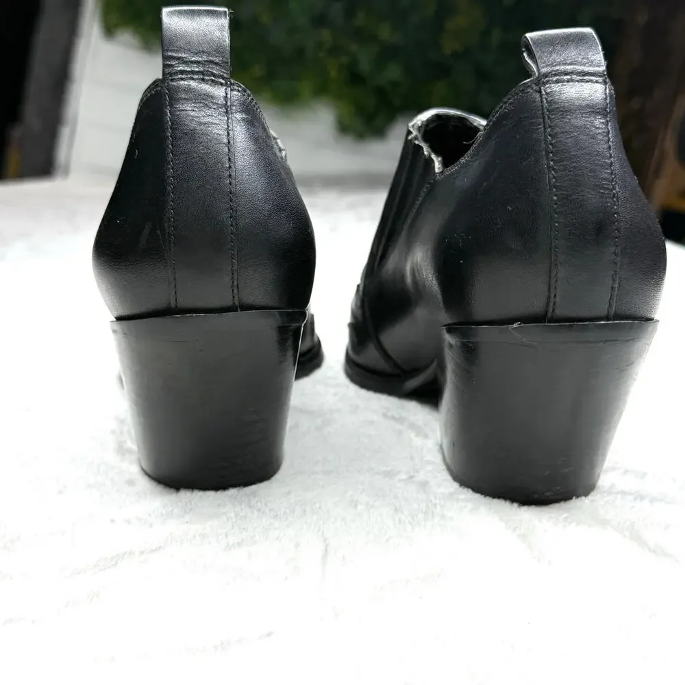 Marc Fisher‎ Leather Heeled Western Booties Black Detailed Pointed Toe  7 EUC